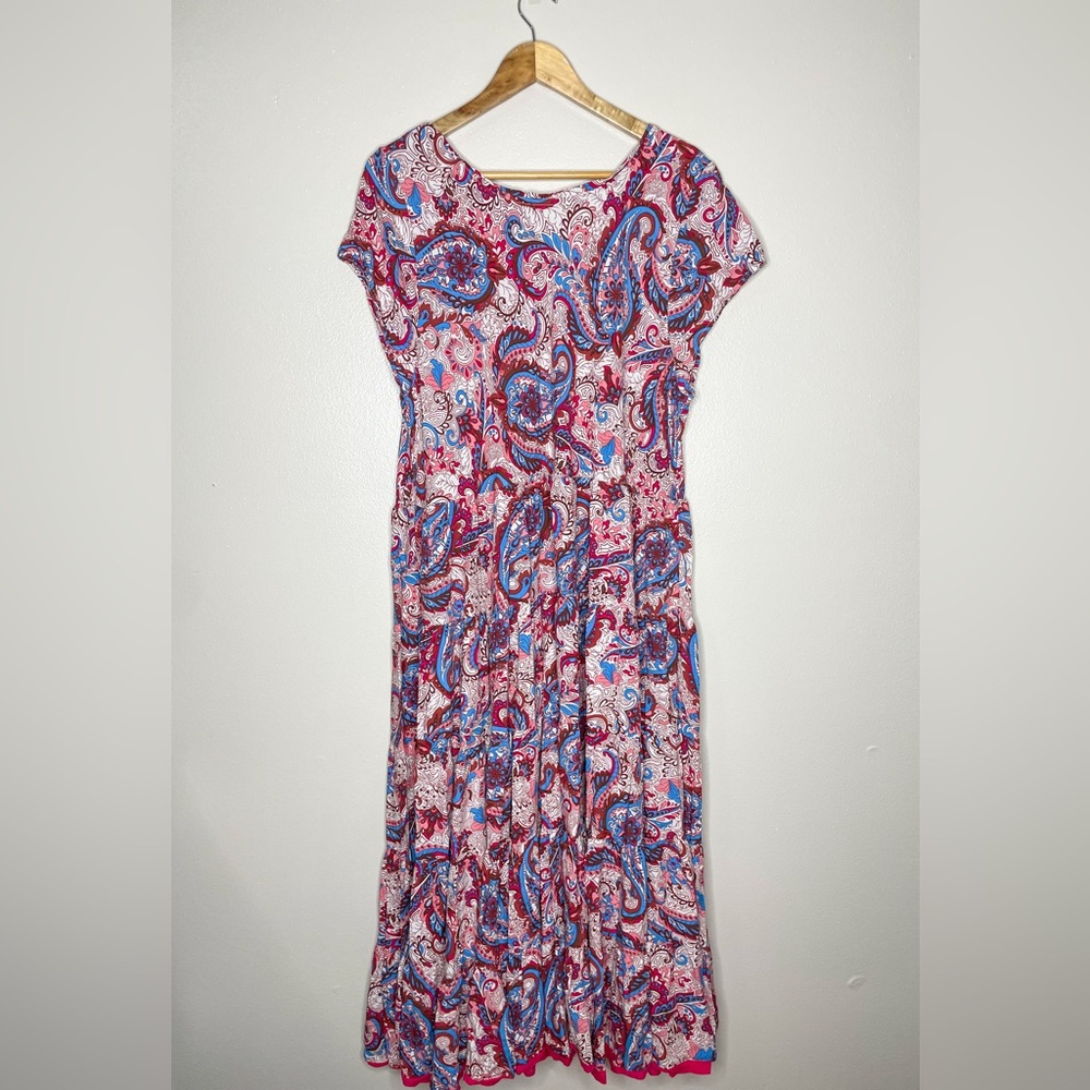 Soft Surroundings | Kara Boho Paisley Blue/Pink Tiered Maxi Dress - Picture 5 of 13